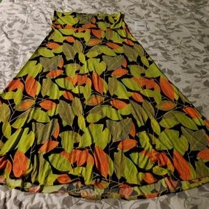 Lularoe Maxi Skirt Green/Orange Leaves 2XL NWT